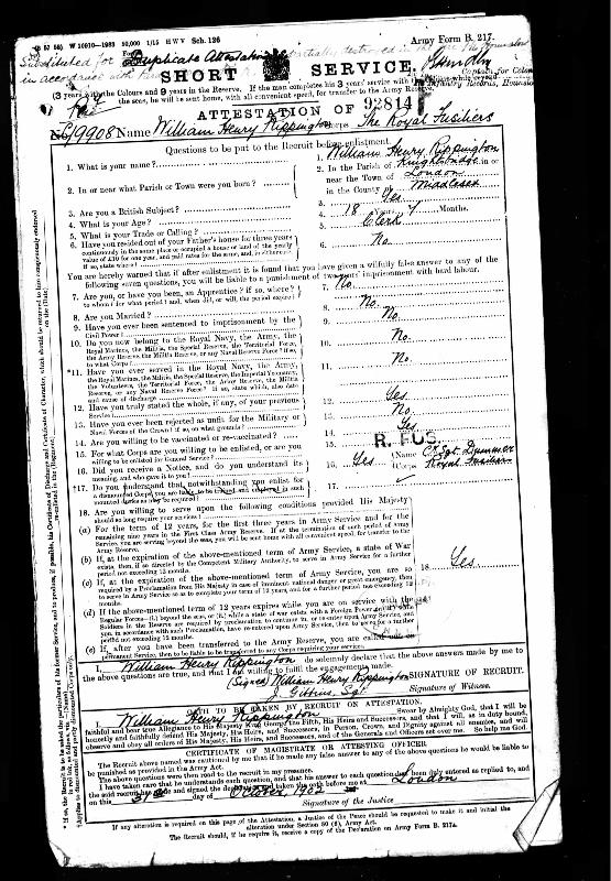 Rippington (William Henry 1885) 1902 Military Pension Record